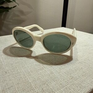 Vintage Kurt Cobain Style Oval Sunglasses White Frame Greenish Gray Lens 90s